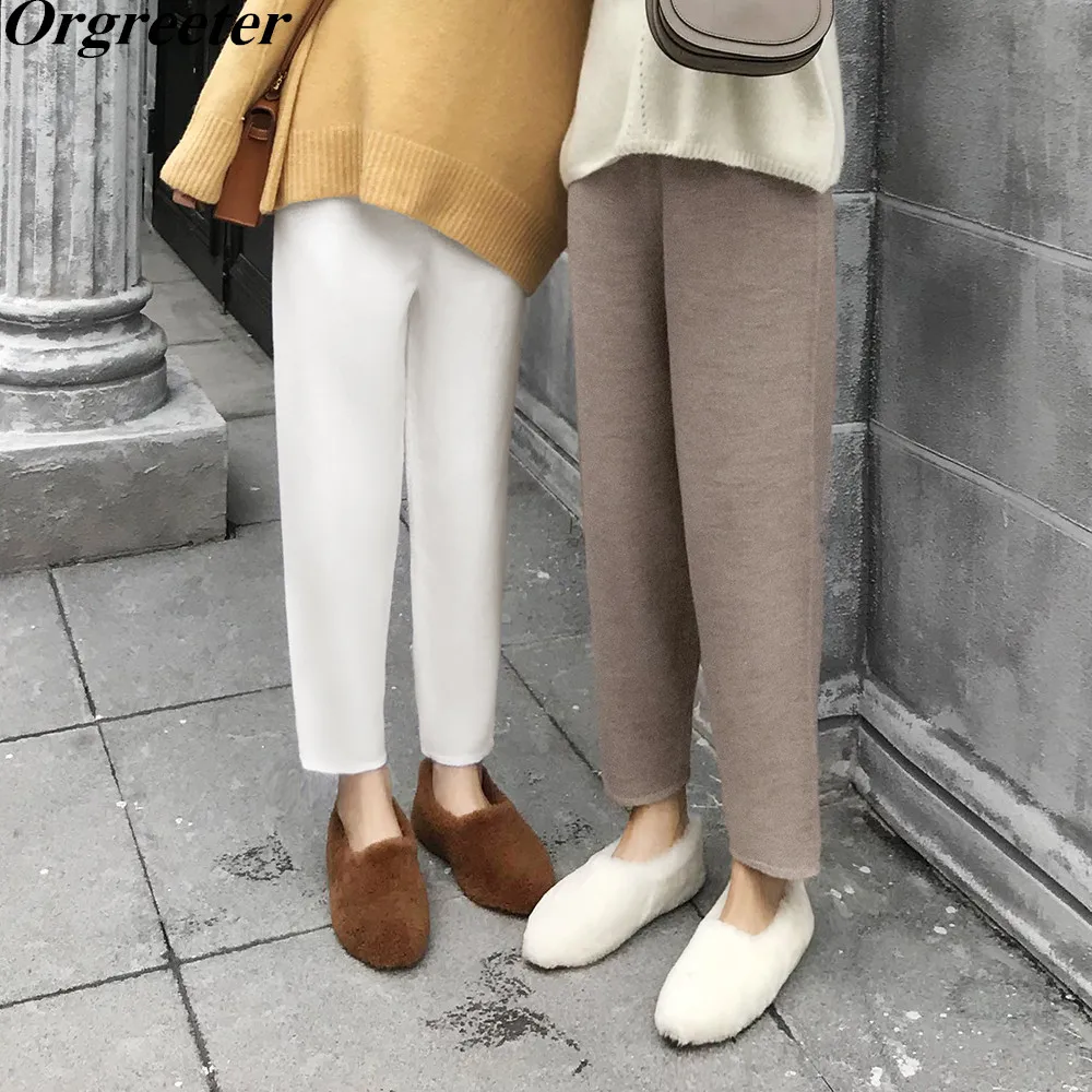 Осенне-зимние вязаные брюки повседневные свободные шикарные шаровары Женские