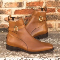 2021 new men shoes classic high end handmade brown pu belt adjusting buckle low heel all match fashion ankle boots 6kf456