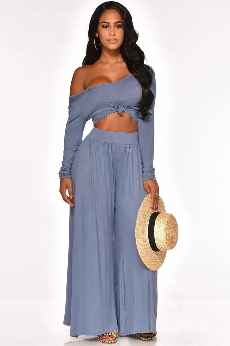 

Autumn Women Two Piece Set Sexy Strapless Long Sleeve with Wide Leg Pants Two-piece Suit Casual Tracksuits Sweatsuits for Women