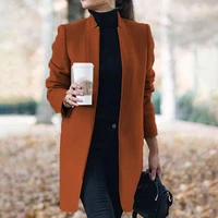 women coat 2021 autumn winter stand collar solid color coat all match open stitch female autumn winter long woolen outerwear