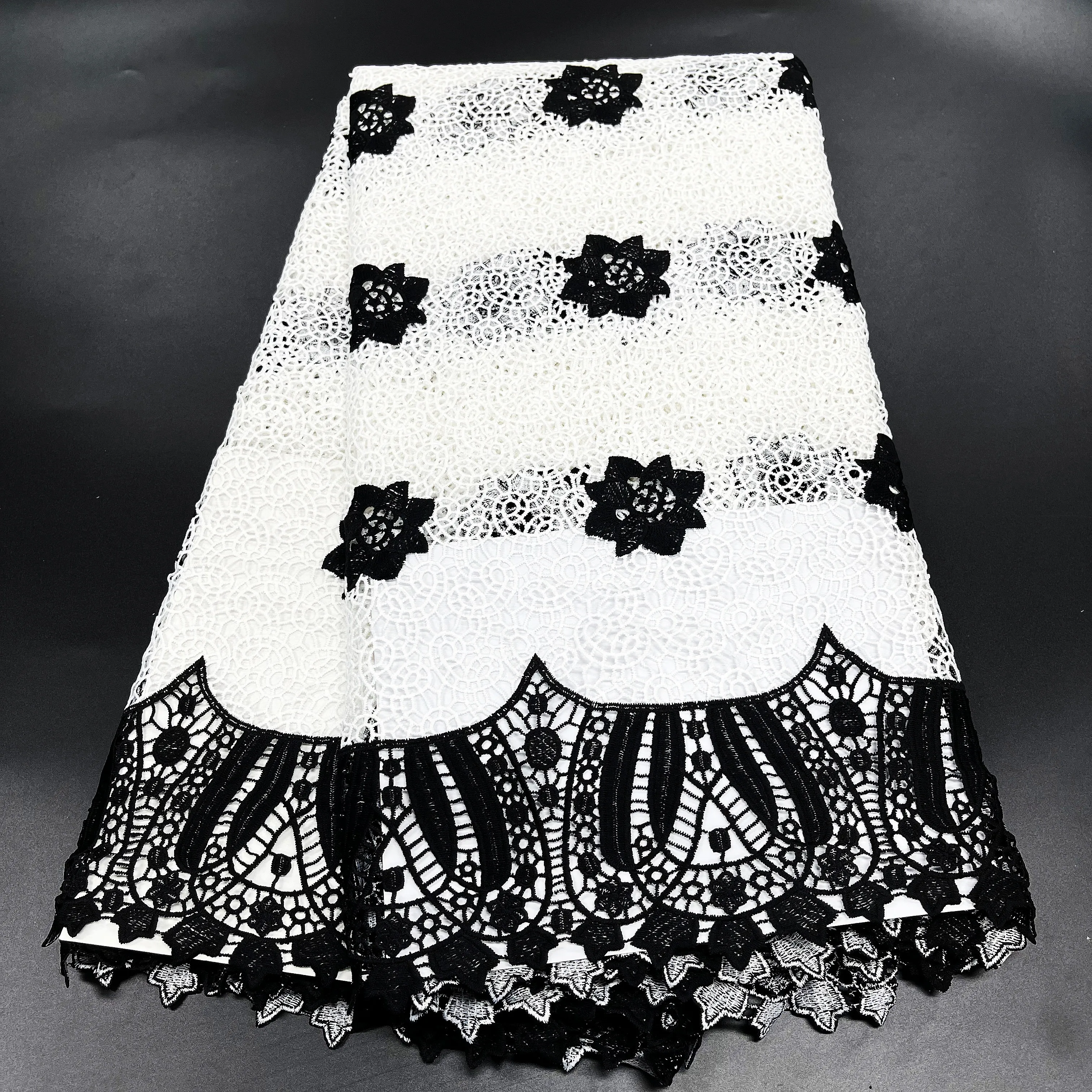 

Guipure Cord Lace Soft Friendly African Embroidered Cord Nigerian Water soluble lace fabric for Party Dress Newest design