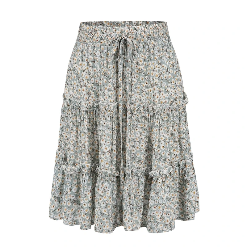 

Floral Mini Skirt Summer Clothes For Women 2021 Elastic High Waist A Line Skirts Boho Style Cute Lolita Fashion Jupe Lounge Wear