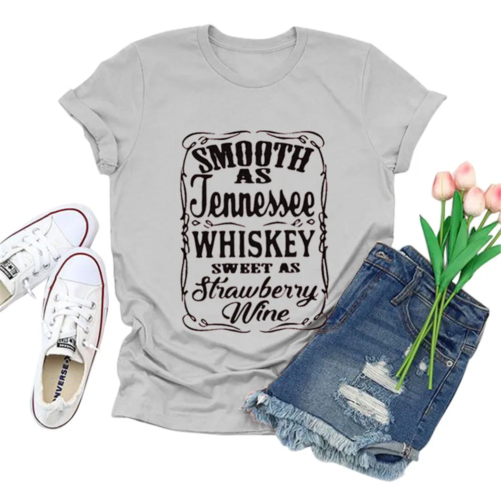 Camisetas lisas con estampado de letras de whisky para Mujer, Ropa de talla grande para Mujer, camisetas Vintage de estética de los 90, Ropa de calle para Mujer
