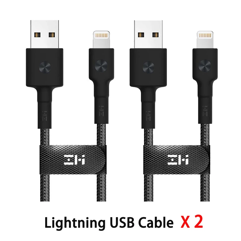 2pcs Lightning Black ZMI MFI Сертифицированный usb-кабель Lightning для iPhone, кабель type-C, кабель для зарядки и передачи данных для iPhone X 8 7 6 Plus, шнуры для зарядки F1 - Цвет: 2pcs Lightning Black
