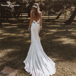 Simple Boho Wedding Dresses for Bride Mermaid 2021 Spaghetti Straps Backless Bohemian Bridal Gowns Vestido De Noiva Cheap