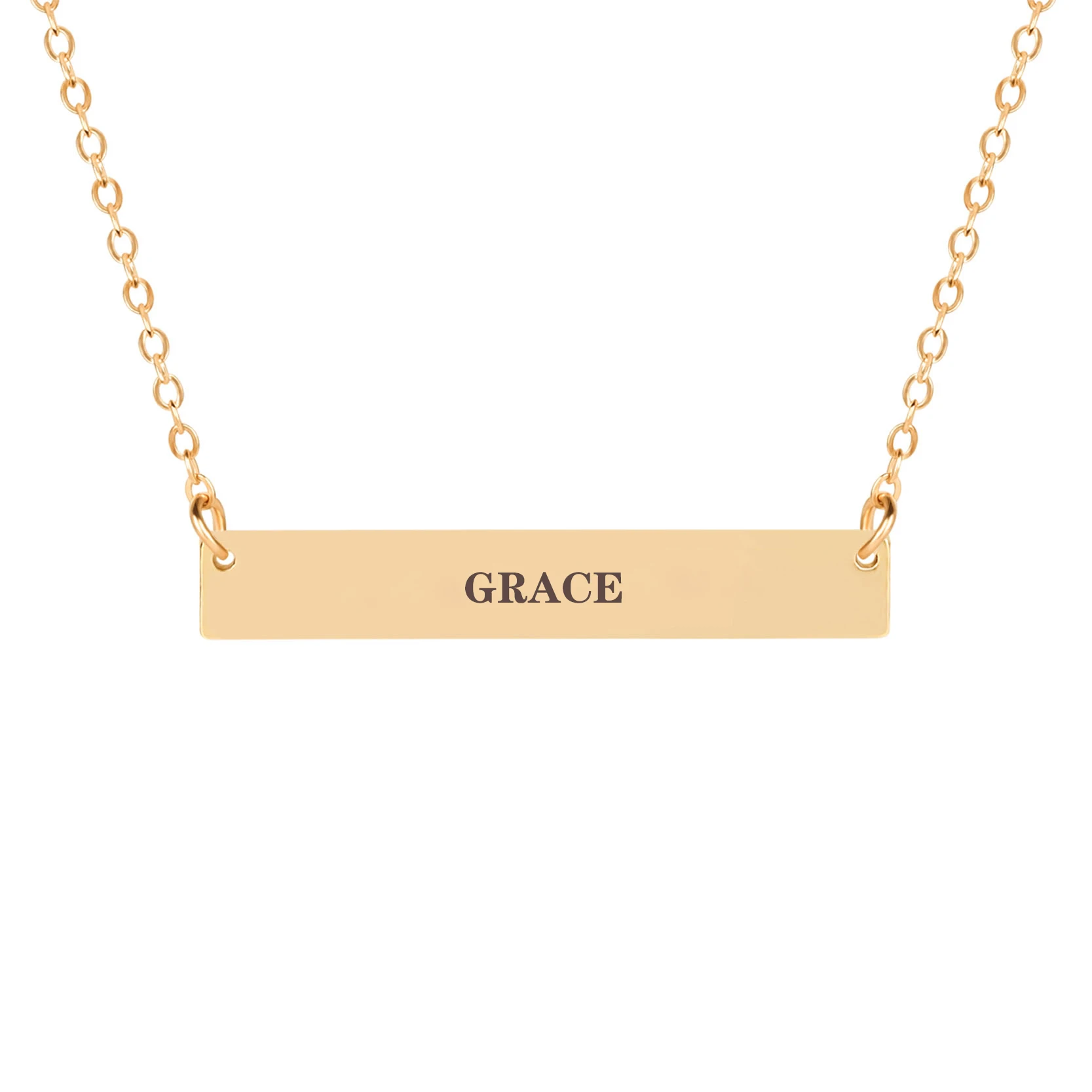 Грациозные буквы выгравированы горизонтальный бар ожерелье металлическая