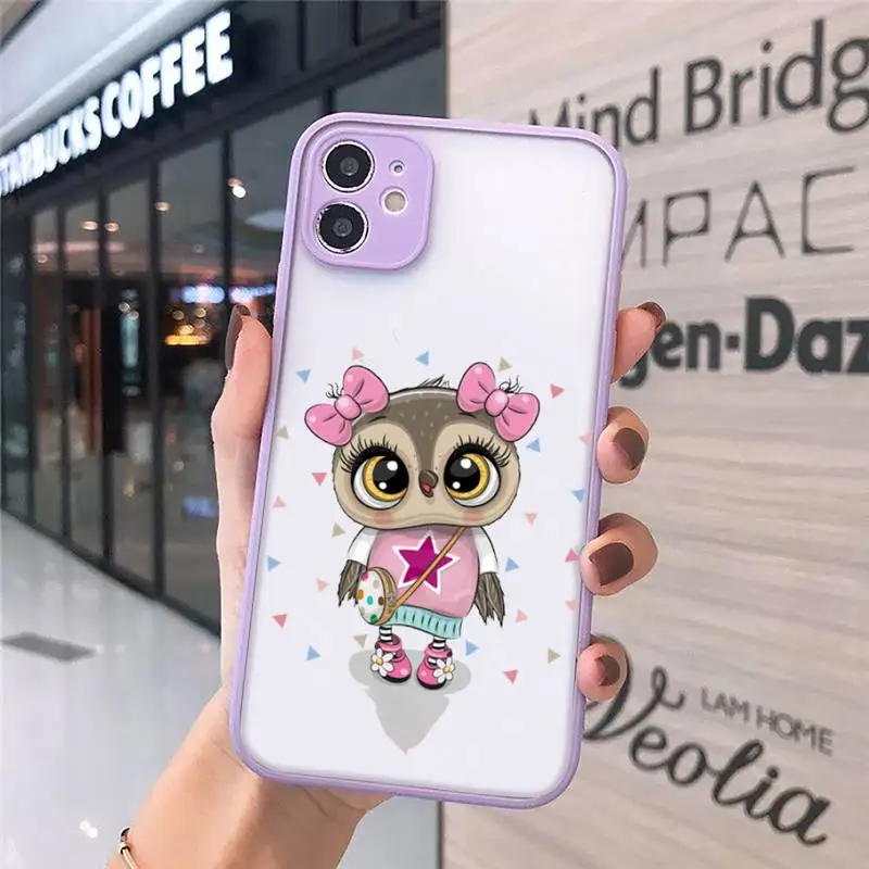

Cute Owl Black Phone Cases Matte transparent For Purple iPhone 12 Mini 11 Pro XR XS Max 7 8 Plus X Back Cover