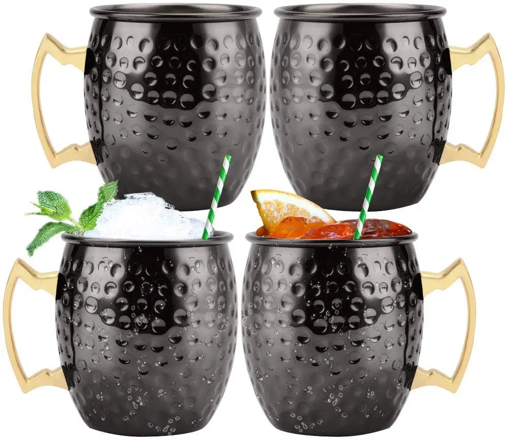 Медные кружки набор из 4 чашек нержавеющей стали кованый с латунной ручкой