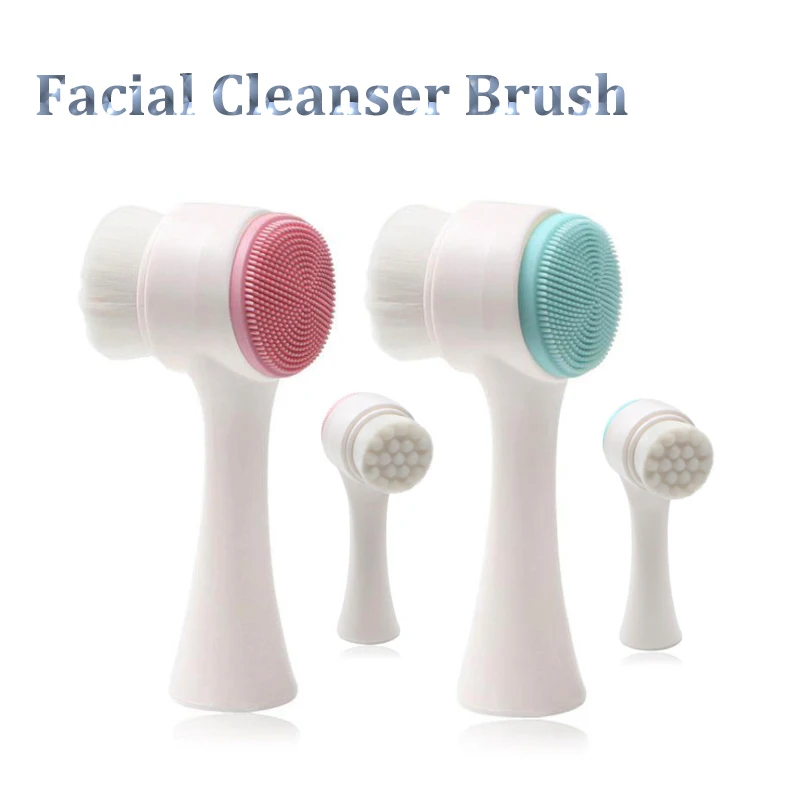 

New Double-sided Silicone Skin Care Tool Facial Cleanser Brush Face Cleaning Vibration Facial Massage Washing Product Wholesale