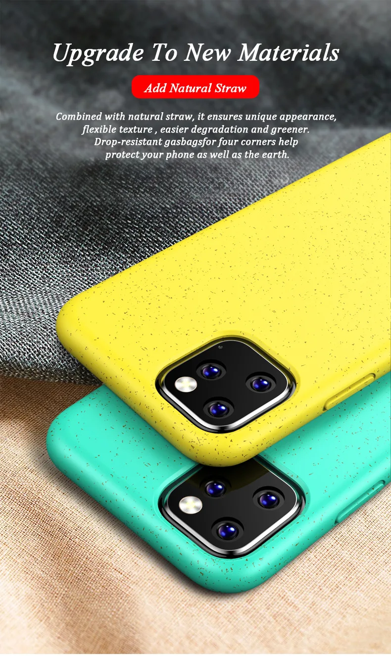10Pcs Eco-friendly Case For iPhone 12 Mini 11 Pro XR XS Max X 6 7 8 Plus Silicone Phone Cover For SE2 Soft TPU Wheat Straw Shell