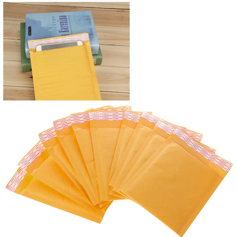 

10 Pcs Kraft Bubble Mailers Yellow Padded Mailing Bags Paper Shipping Envelopes 090F