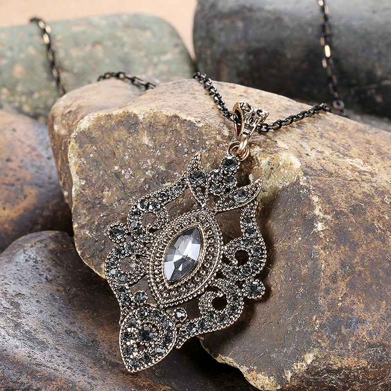 Уникальное ожерелье Kinel с серым кристаллом для женщин антикварный золотой цвет