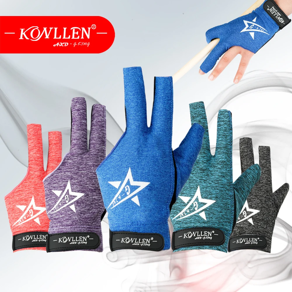 

KONLLEN Billiard Gloves single Left Hand 3 Fingers Gray/Purple/Blue/Green/Pink Snooker Pool Gloves popular Billiard Accessories