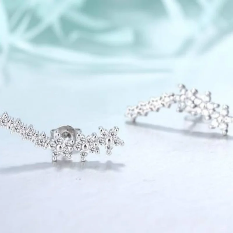 Женские Двухсторонние серьги-гвоздики с фианитами в форме звезд Цвет Розовое