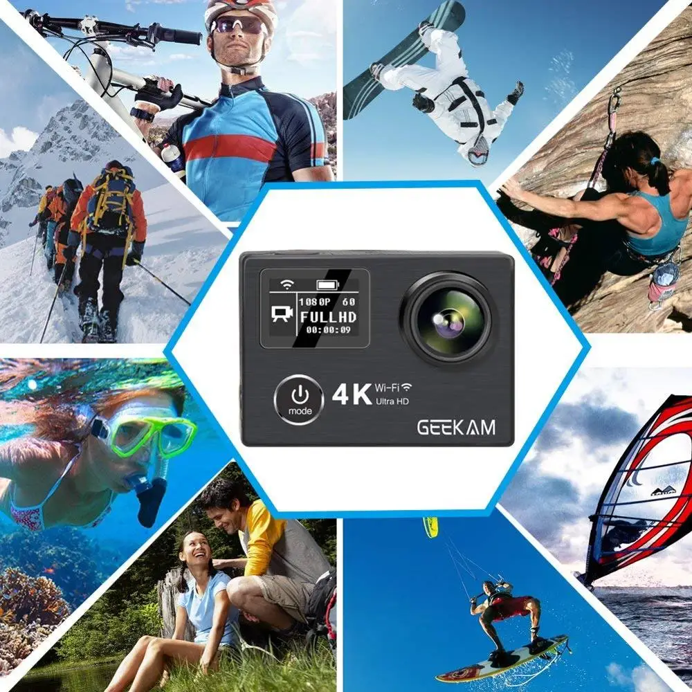 Экшн камера GEEKAM K3R/K3 Ultra HD 4K/30FPS 20 МП wi fi 2 0 дюйма двойной экран 170D Подводная