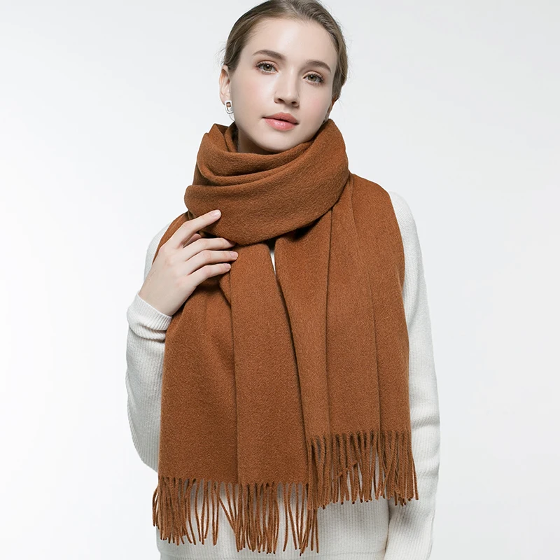 Wither Pure Wool Scarf Women Brand Thicken Warm Echarpe Wraps for Ladies Foulard Femme Solid Camel Merino Wool Scarves