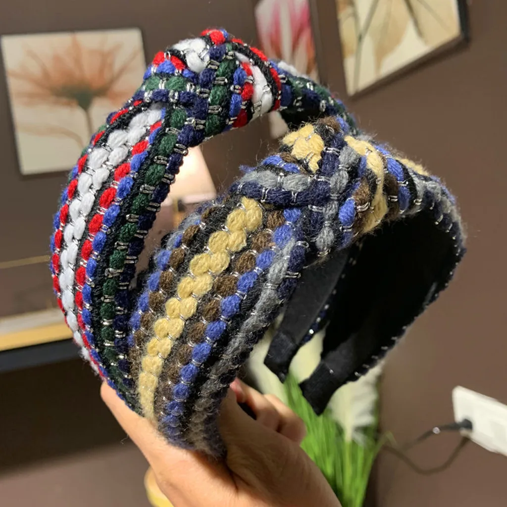 Ободок для волос Зимняя шерстяная повязка на голову с широкими полями вязаные