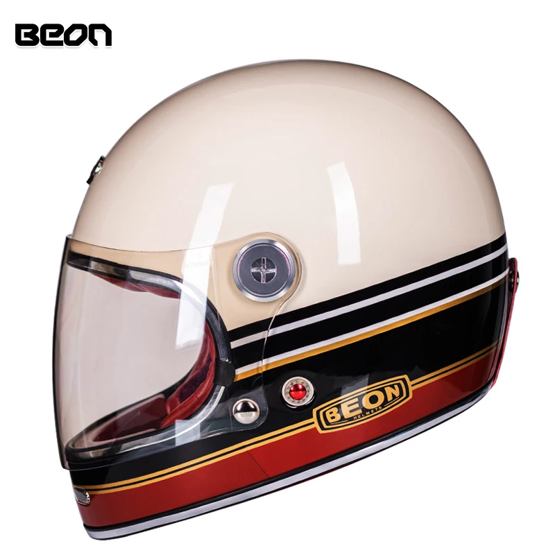 BEON B510 Motorcycle Helmet Glassfiber Vintage Full Face Helmet Retro Riding Cascos Moto Motocross Helmet ECE Certification