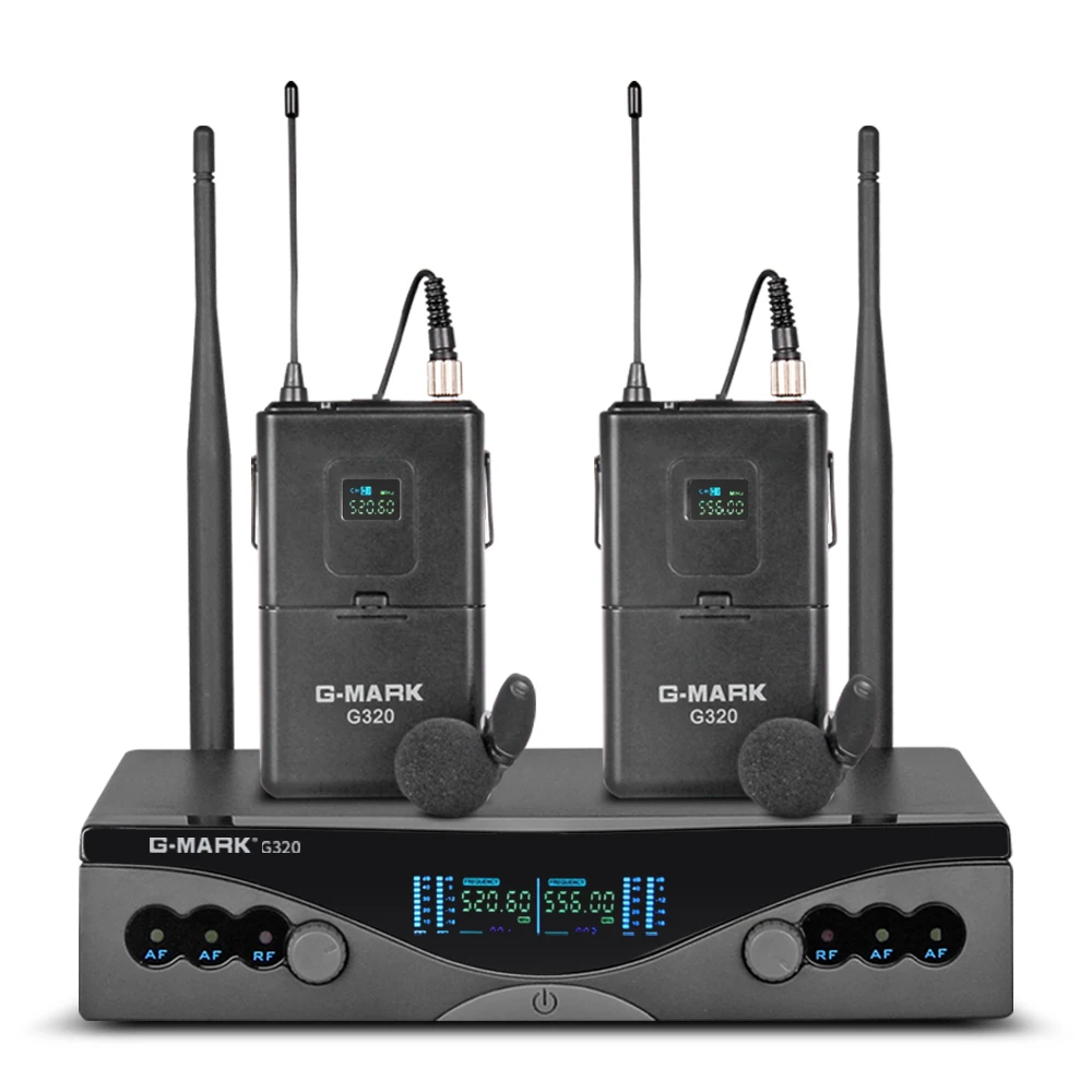 G-MARK UHF Wireless Microphone System G320 Long Range Dual Channel 2 Handheld Mic Transmitter Professional Karaoke Top Quality - Цвет: lavalier microphone