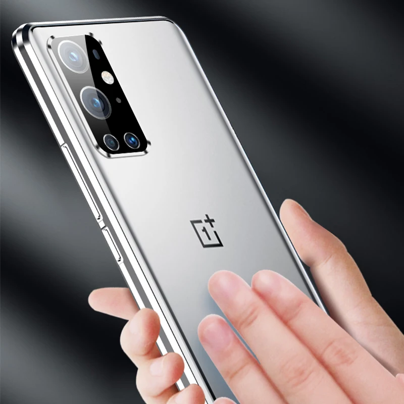 magnetic adsorption metal bumper phone case for oneplus 9 8 pro 9r case double tempered glass camera lens protector back coque free global shipping
