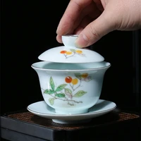 200ml chinese porcelain gaiwan under glaze lead free ceramic tureen handpainted covered bowl set sancai cup saucer lid in china