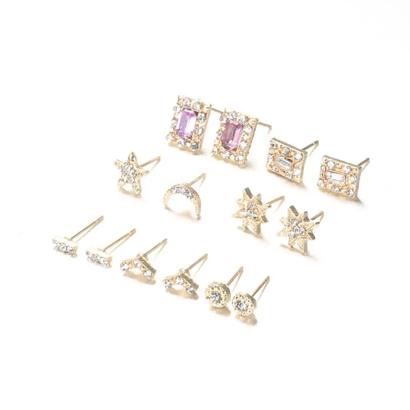 Классические серьги набор из 7 пар/компл. трендовые гвоздики со звездами и луной