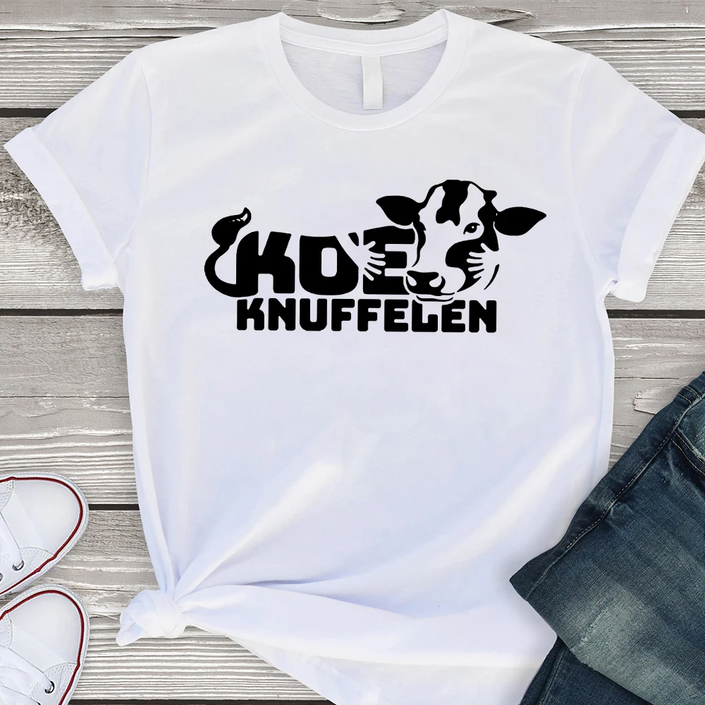 

Fashion Creative Koe Knuffelen Letter Print Women T shirt Europe and America Popular Stress reliever Activity American Apparel