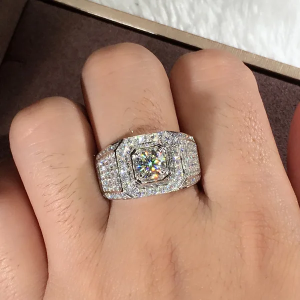 

18K White Gold Jewelry Ring for Men Fine Jewelry Engagement Invisible Setting 18 K White Gold Men Wedding Bands Rings Bizuteria