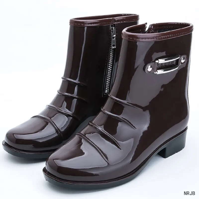 Black Rubber Rain Boots Women wellies PVC Gumboots Vamp Sole Galoshes Rainboots Round Toe Slip On|bota feminina|rainboots womenboots rain |