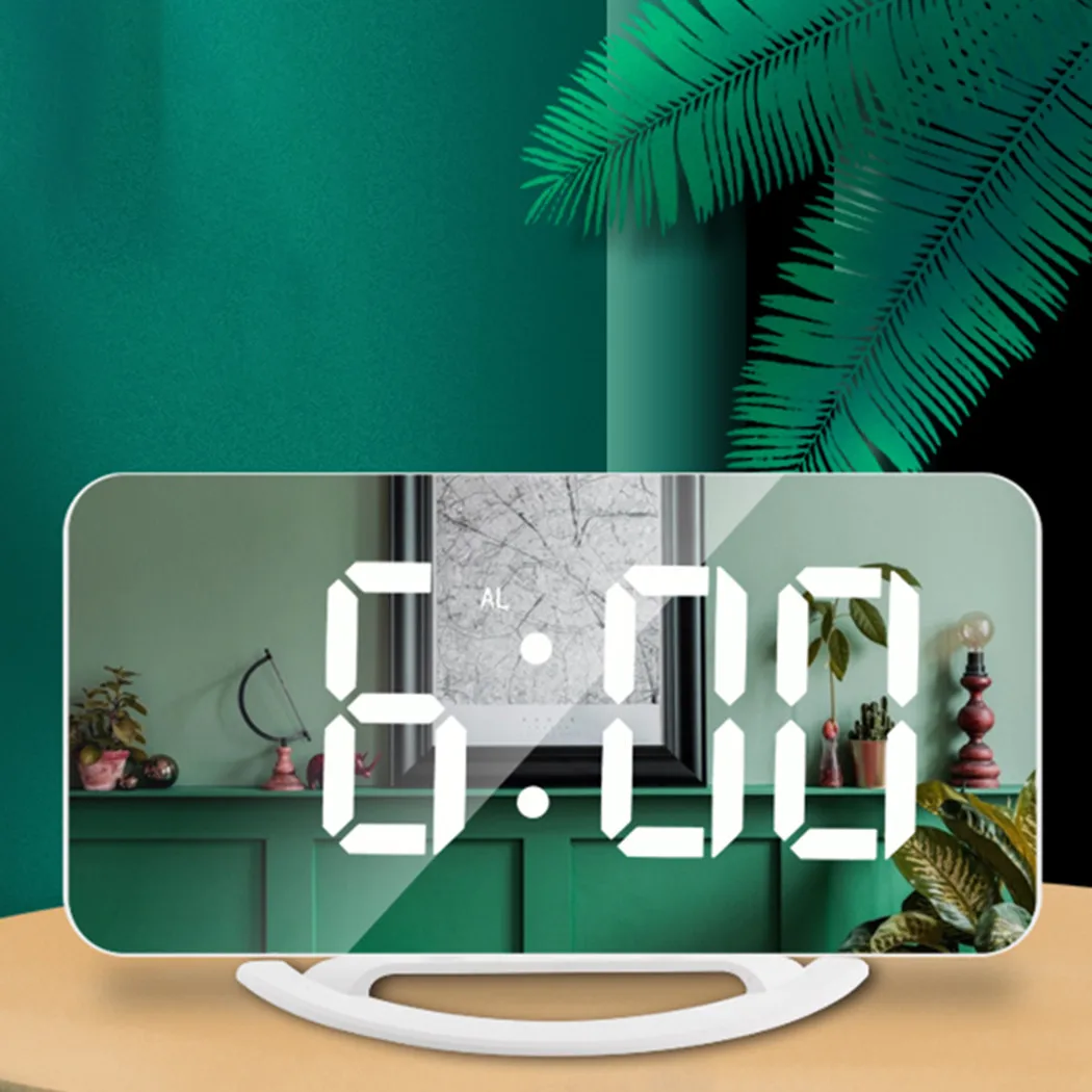 

LED Mirror Alarm Clock Adjustable 3 Levels Brightness Night Light Digital Clock Automatic Sensitivity Touch Type Control Key USB