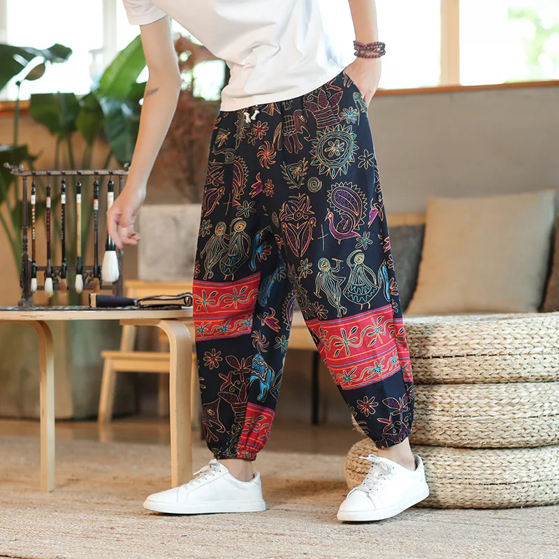 

Men's Lantern pants Chinese style summer new men's large loose crotch radish pants Japanese Harun wide leg pants