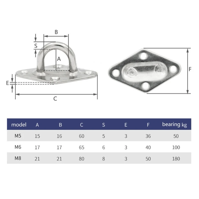 

For Boat Marine Swing Hammock Pad Eye Plate 316 Stainless Steel U-Shaped Staple Ring Hook