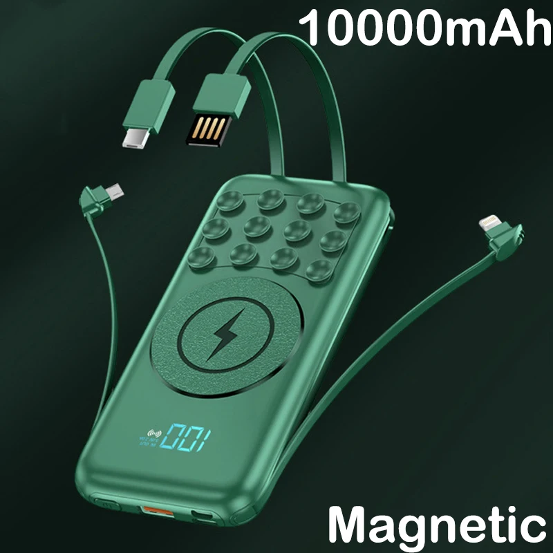

Магнитное Беспроводное зарядное устройство Qi 10000 мАч, Внешний аккумулятор со встроенным кабелем, портативное зарядное устройство для iPhone 12 ...