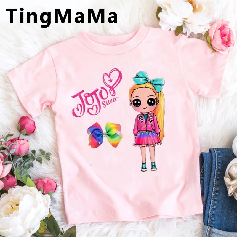 Забавная футболка Jojo Siwa Детская летняя Kawaii с графическим рисунком Милая модная
