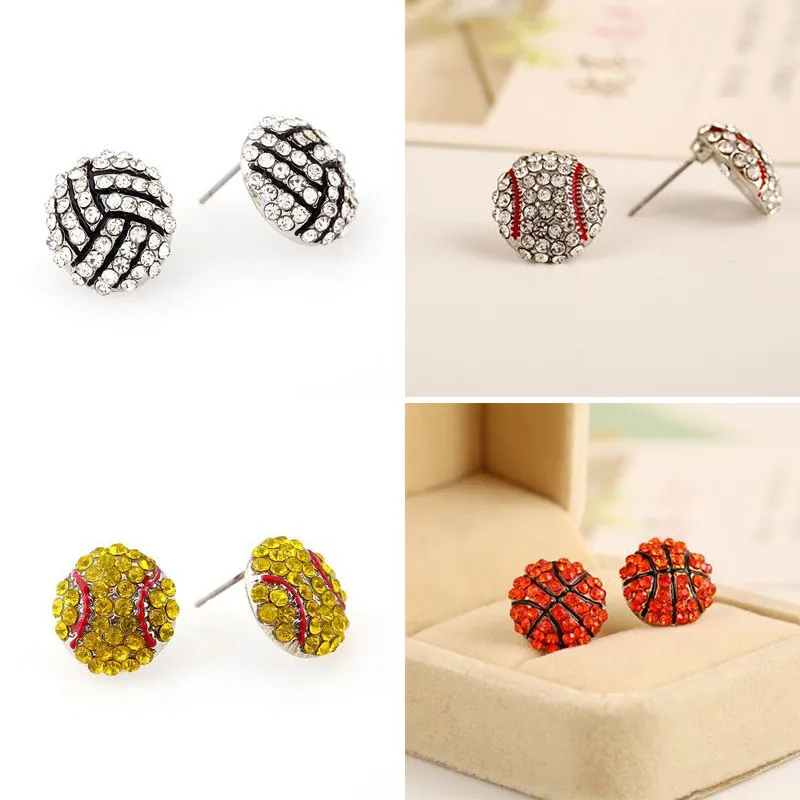 Женские серьги гвоздики Стразы с полным цирконом для футбола баскетбола тенниса