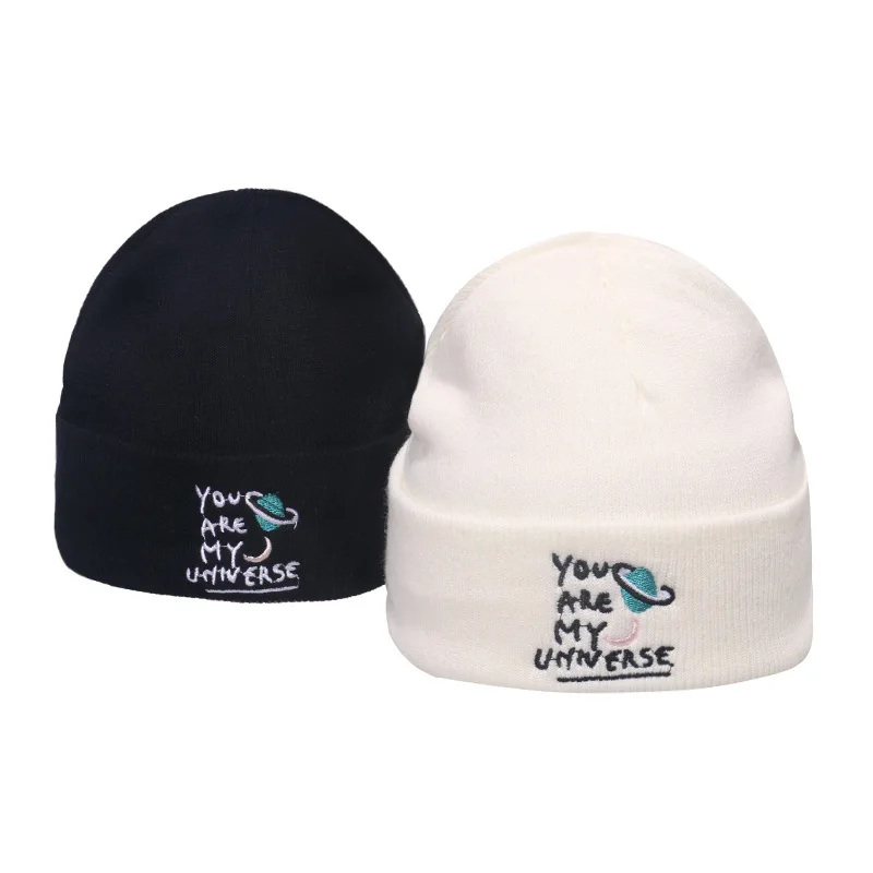 

Fashion Planet Moon Letter Beanies Skullies For Men Women Autumn and Winter Knitted Hat Solid Casual Pullover Cap Wool Hat 2021