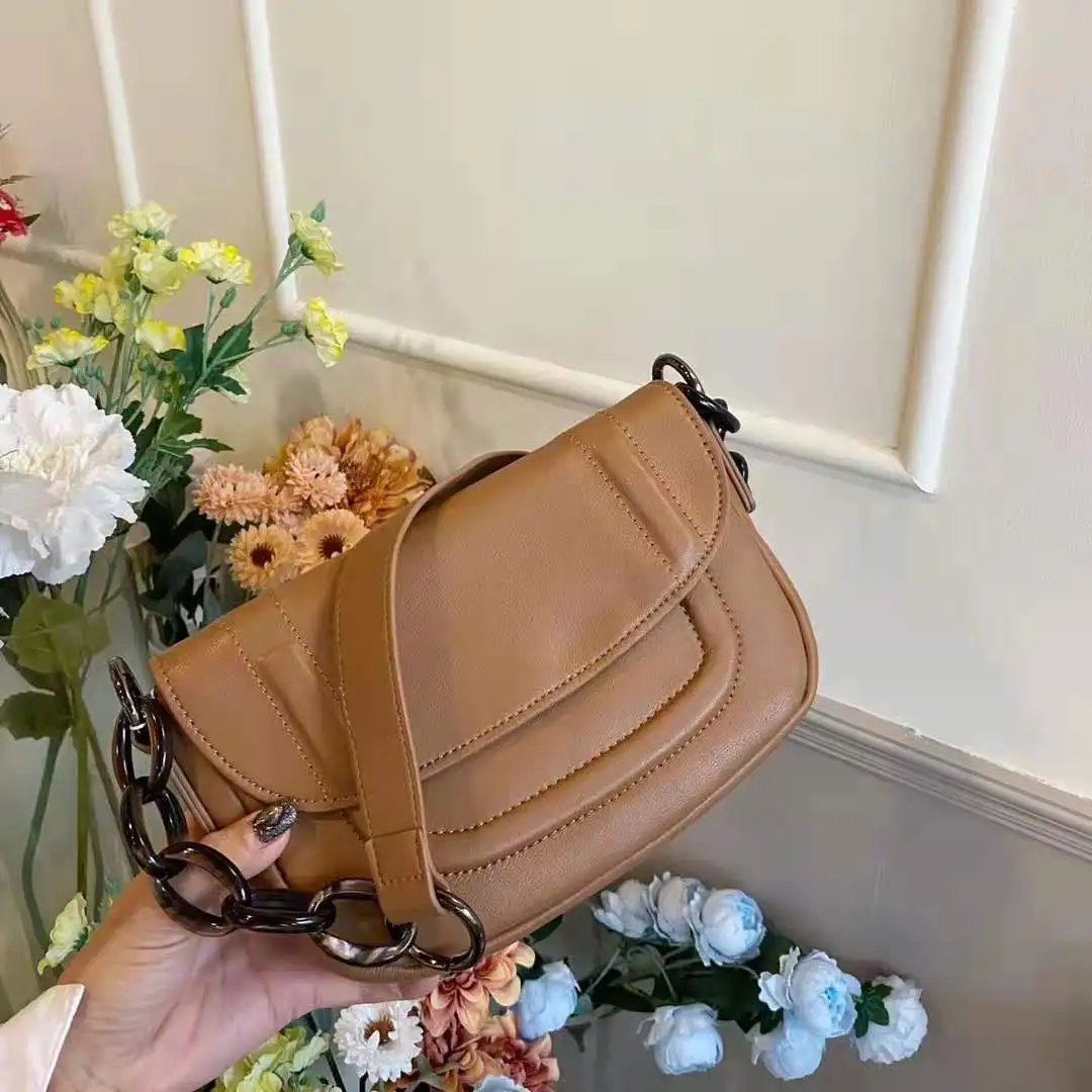 

real leather small saddle bags cow leather crossbody bags Chain shoulder Bags come with 2 shoulder strap