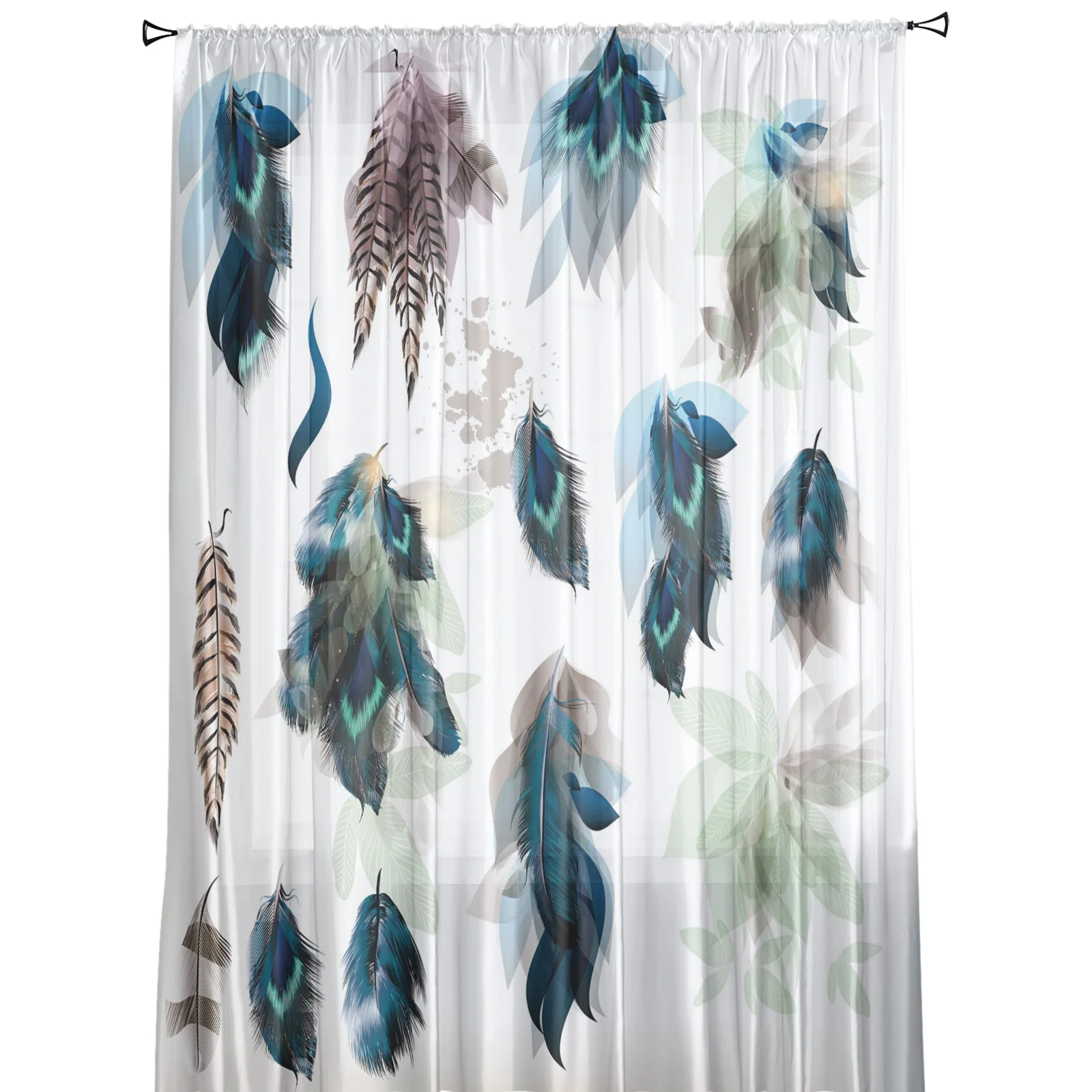 Тюлевые шторы с перьями и градиентными листьями занавески для спальни