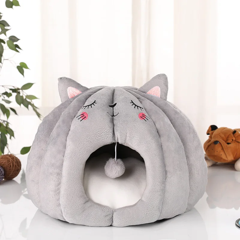 Cute Cat Bed House Warm Pet Basket Cozy Kitten Lounger Cushion Puppy Cave Kennel Dog Mat Sleeping Bag with Ball Accessories | Дом и сад