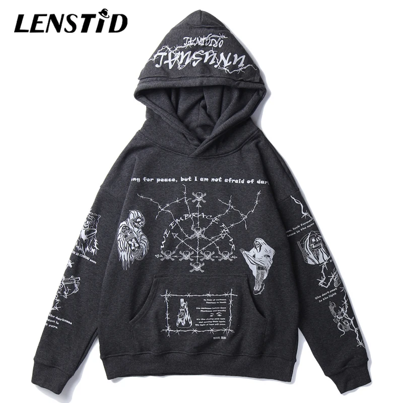 LENSTID хип хоп череп граффити пуловер толстовка с принтом Толстовка Мужская