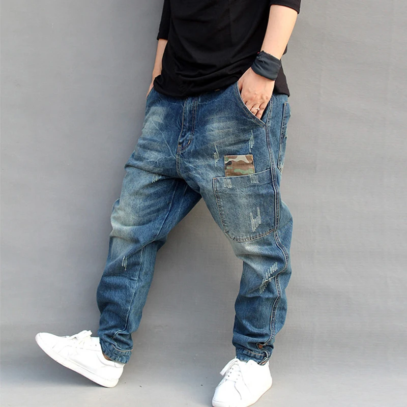 Men Jeans Casual Joggers Plus Size 7XL Hip Hop Harem Denim Pants Camouflage Patchwork Quality Trousers Blue Jeans Brand Clothing