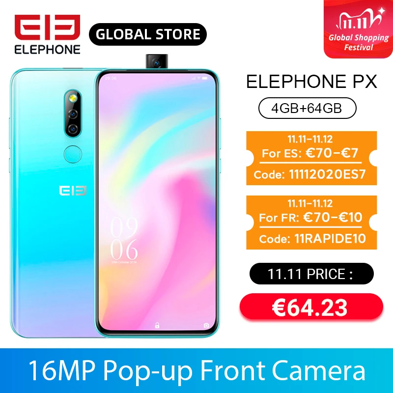 ELEPHONE PX 4 ГБ 64 Восьмиядерный смартфон MT6763 с экраном 6 53 дюйма FHD + 16 МП выдвижная