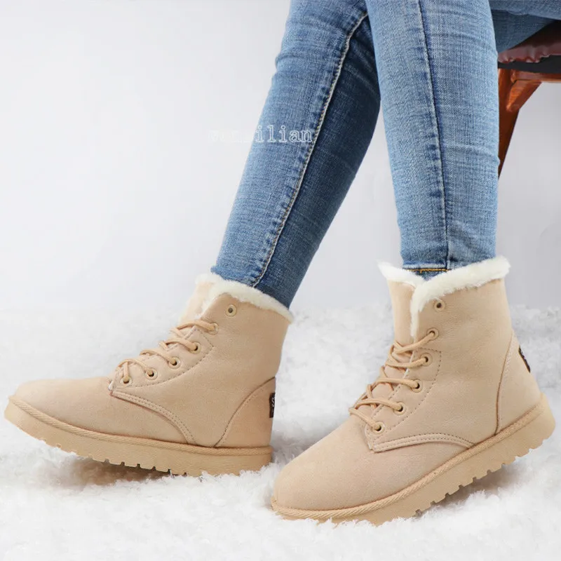 Зимние ботинки; женские ботильоны на шнуровке; bottines femme; обувь на платформе; женская теплая обувь из замши и флока с круглым носком; Botas Mujer