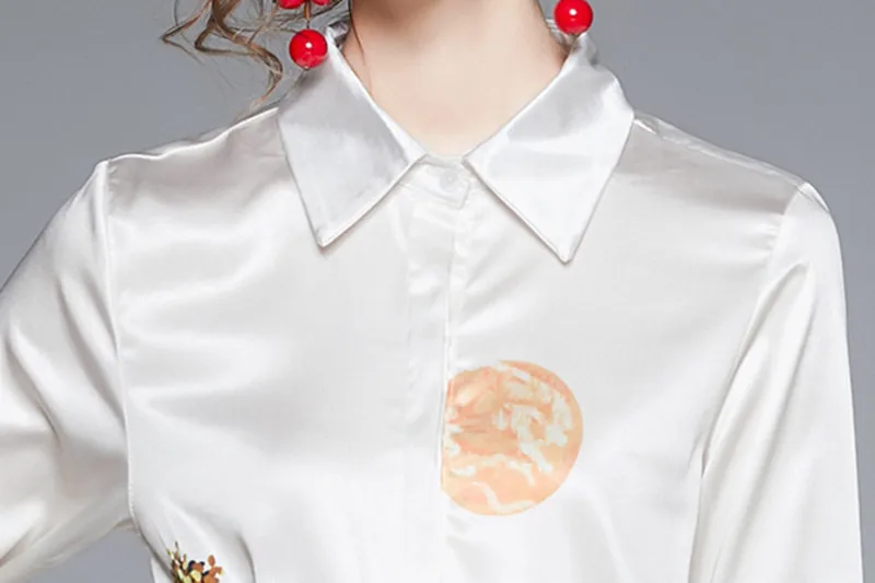 Дизайнерский подиумный Шелковый атласный комплект из двух предметов с принтом