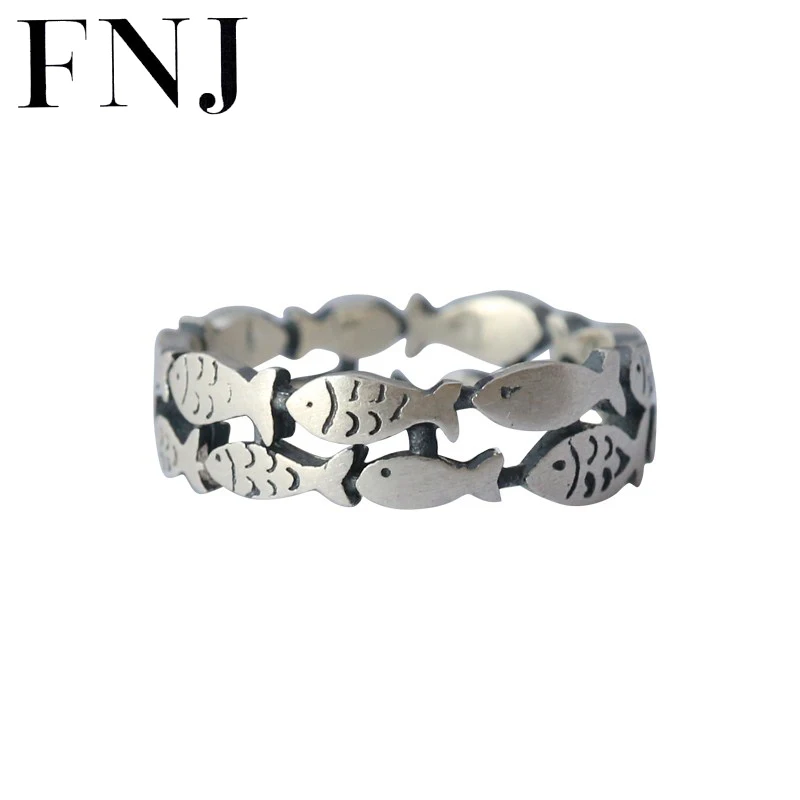 

Кольцо FNJ из серебра 925 пробы с рыбкой Новинка модные оригинальные серебряные кольца S990 для женщин и мужчин ювелирные изделия США Размер 5-9