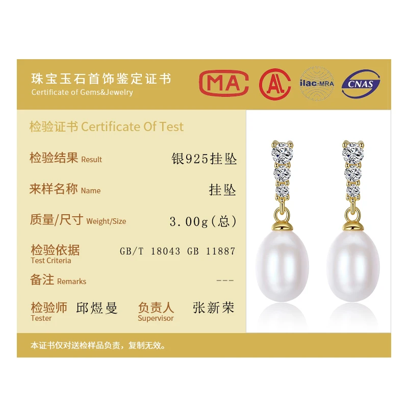 

AGLOVER 100% 925 Silver Gilt Zircon Drop Earring Natural Freshwater Pearl Earrings Pearl Jewelry Women Wedding Christmas Gift