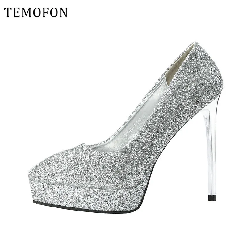 Женские туфли-лодочки на платформе TEMOFON золотистые свадебные туфли высоком