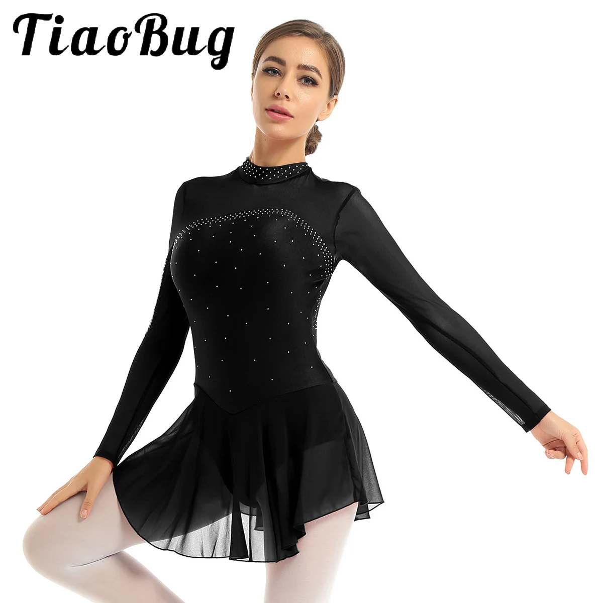 

Блестящее женское платье для катания на коньках с длинными рукавами