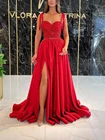 Женское вечернее платье на тонких бретельках, красное платье с блестками, с разрезом, в стиле Звезд, для свадьбы и выпускного вечера, для вечеринки, для осени, 2021