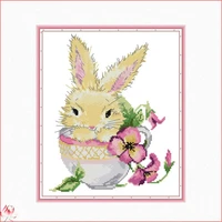 joy sunday cute cartoon animal rabbit in the cup cross stitch kit 14ct 11ct embroidery set diy handmade sewing needlework gift